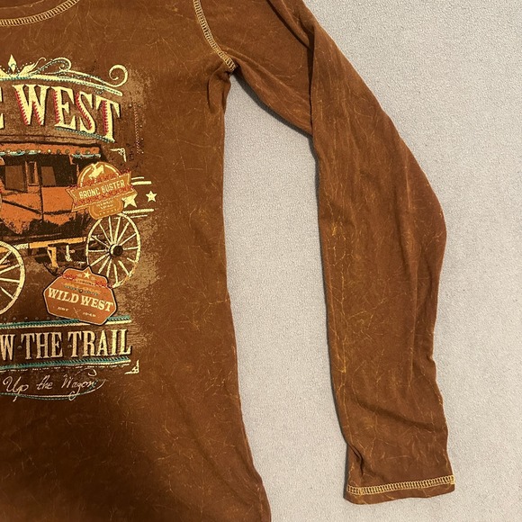 Panhandle Graphic T-Shirt Crew-Neck Long Sleeves Stretch Brown Womens Size M - Picture 6 of 16